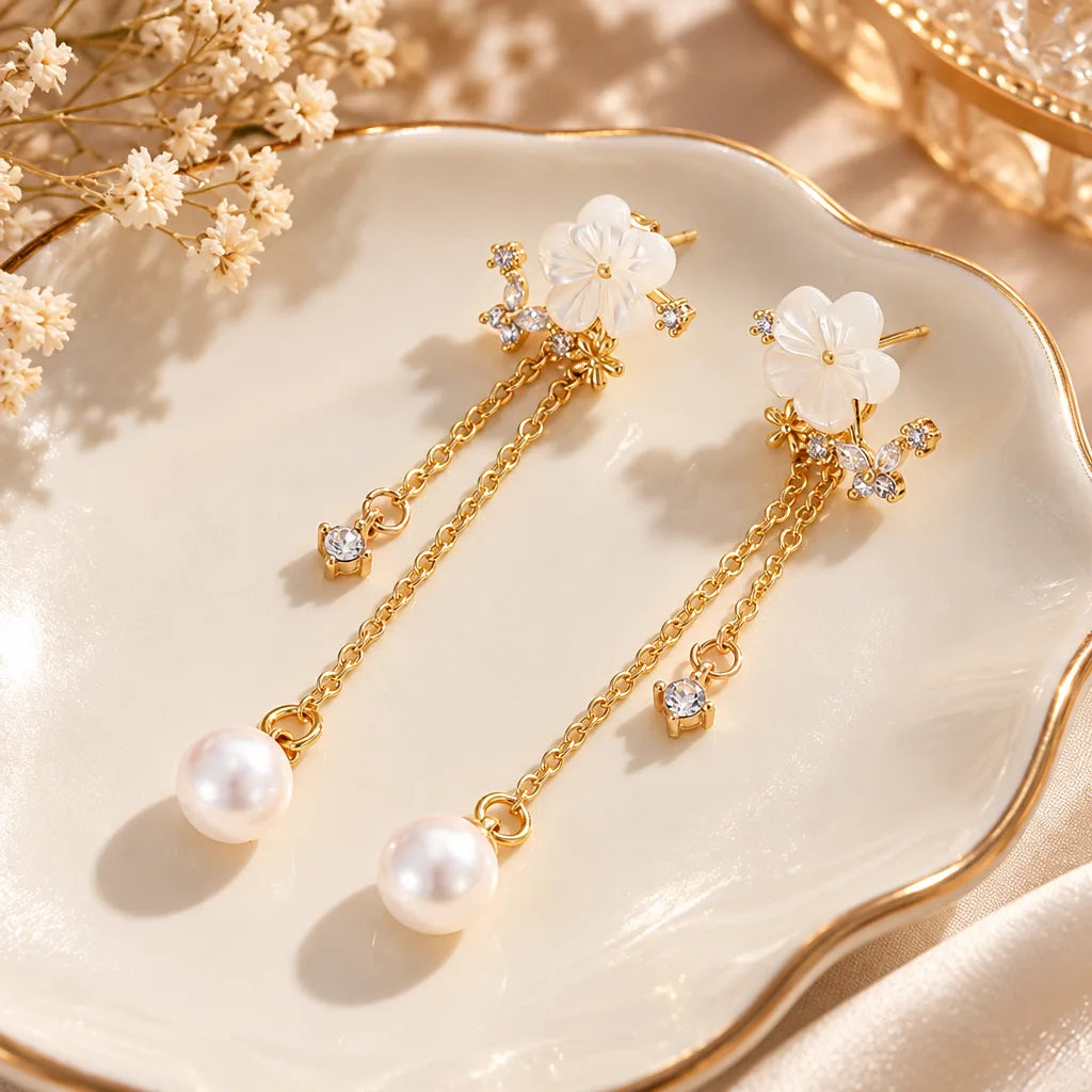 Boucles doreilles pendantes fleur