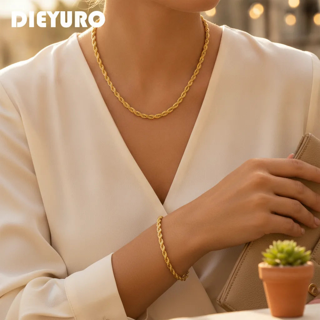 Ensemble Collier & Bracelet Doré Inoxydable