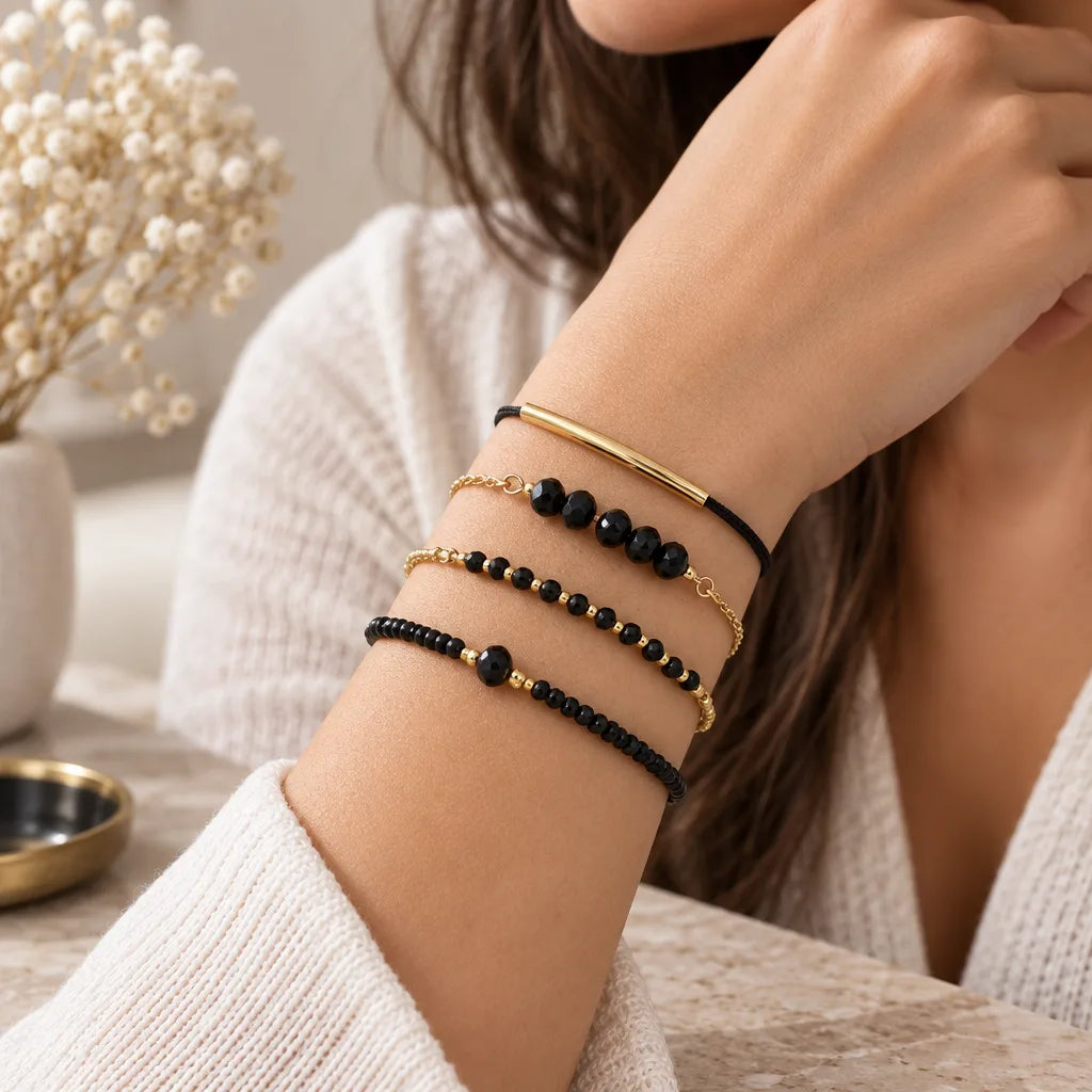 Bracelet pierre verre noir