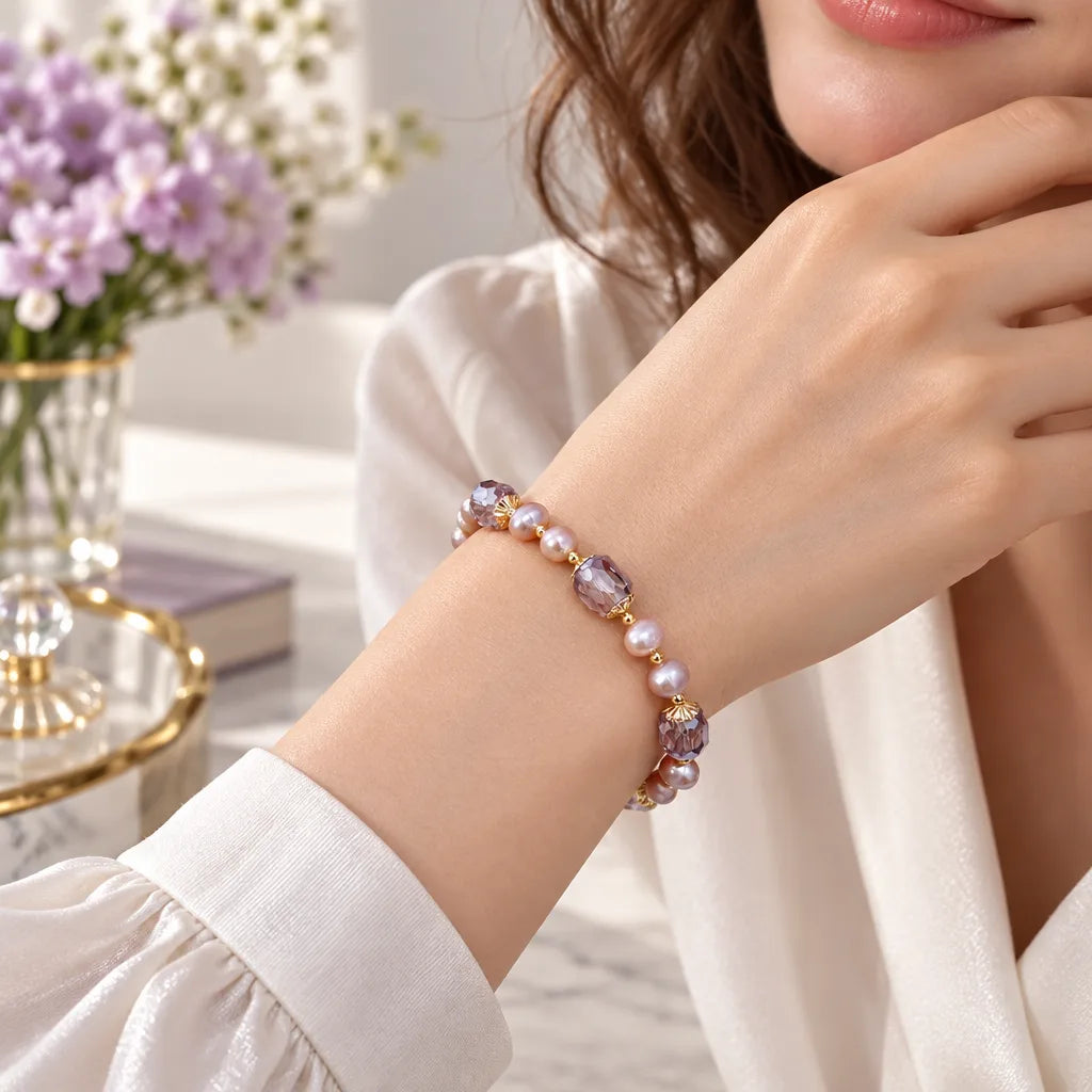Bracelet perles violettes femme