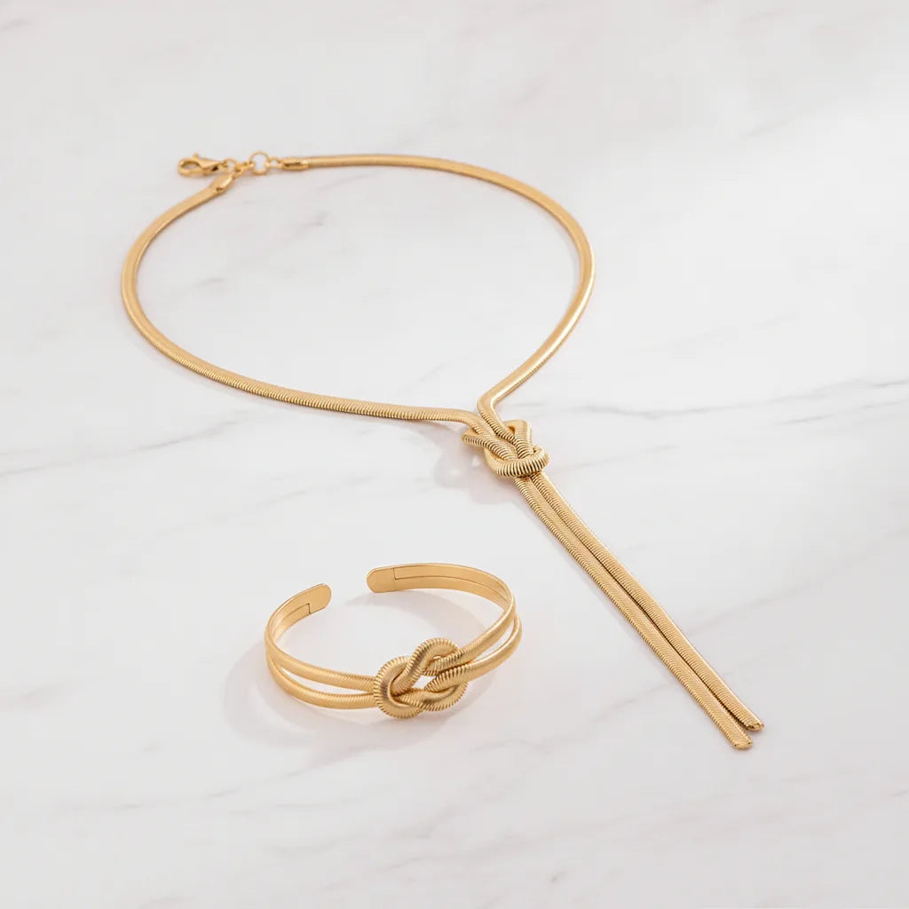 Ensemble Collier Bracelet Serpent Torsadé Argenté Y2K
