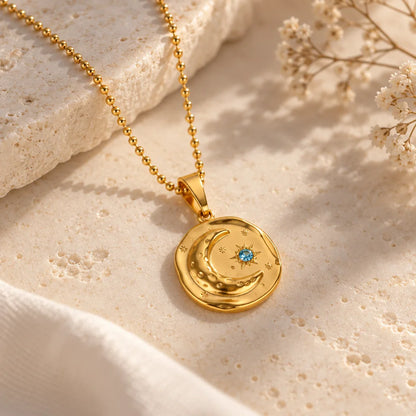 Collier etoile lune zircon