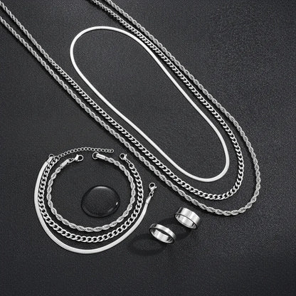 Ensemble Bijoux Unisexe Punk Vintage Argenté