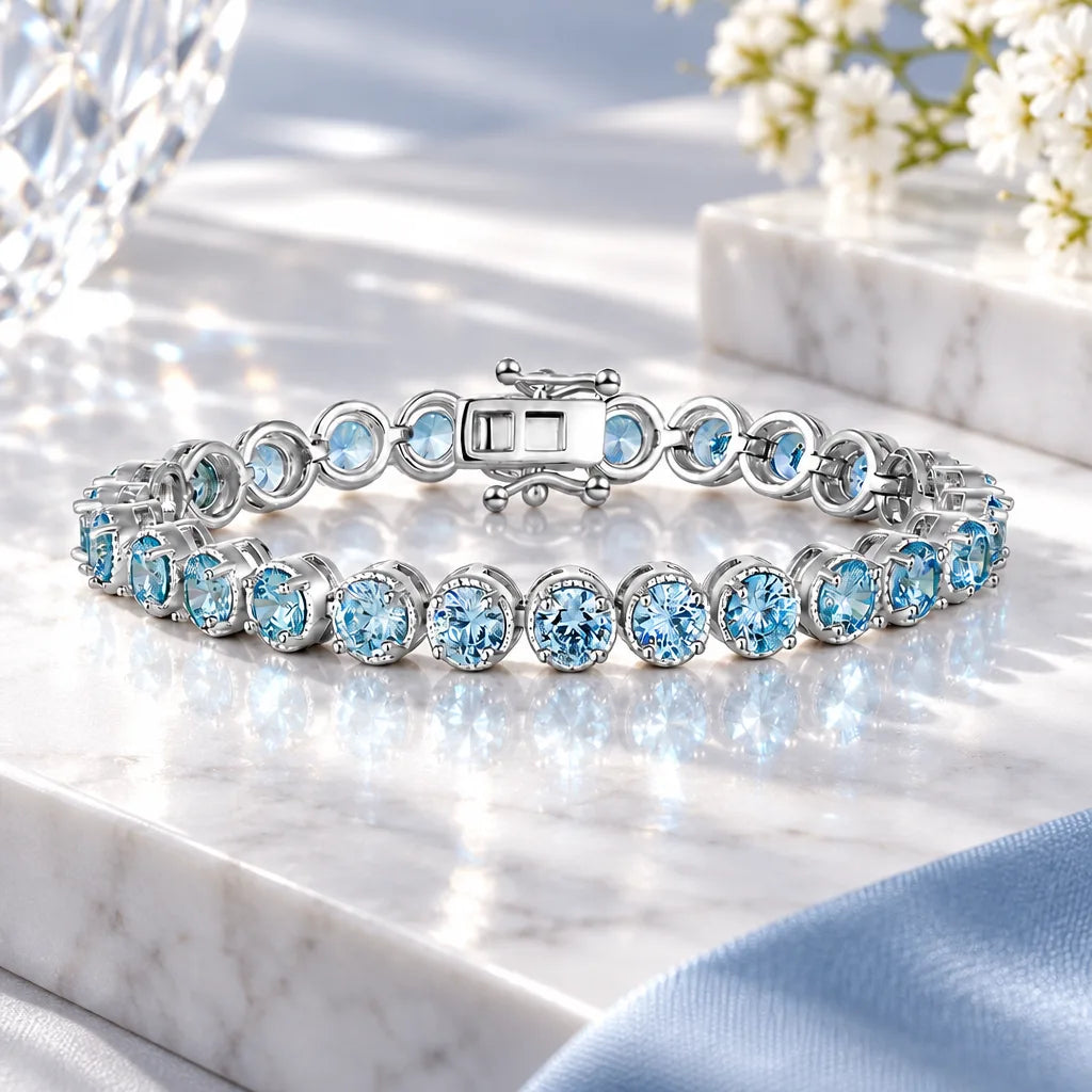 Bracelet argent moissanite bleue
