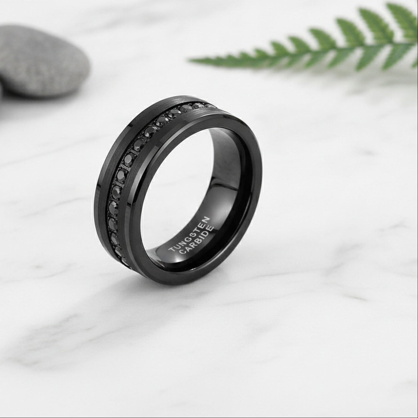 Bague Homme Femme en Tungstène Noir CZ - 8mm, Alliance Mariage Fiançailles Confortable