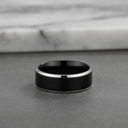 Bague en Titane Noir Poli pour Hommes et Femmes - Alliance Luxe pour Couple