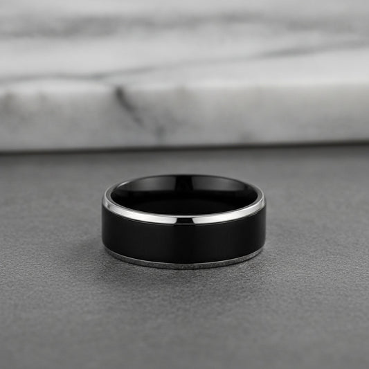 Bague en Titane Noir Poli pour Hommes et Femmes - Alliance Luxe pour Couple