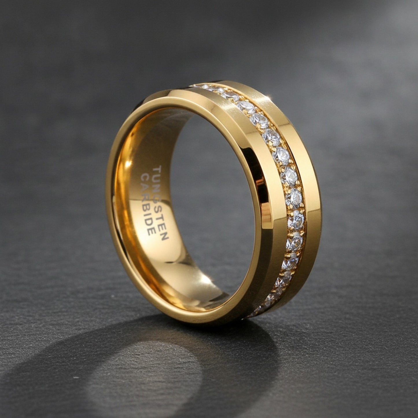 Bague TUSSTEN en Tungstène Noir 8mm pour Homme et Femme, Alliance Éternité avec Pierre CZ et Bords Biseautés