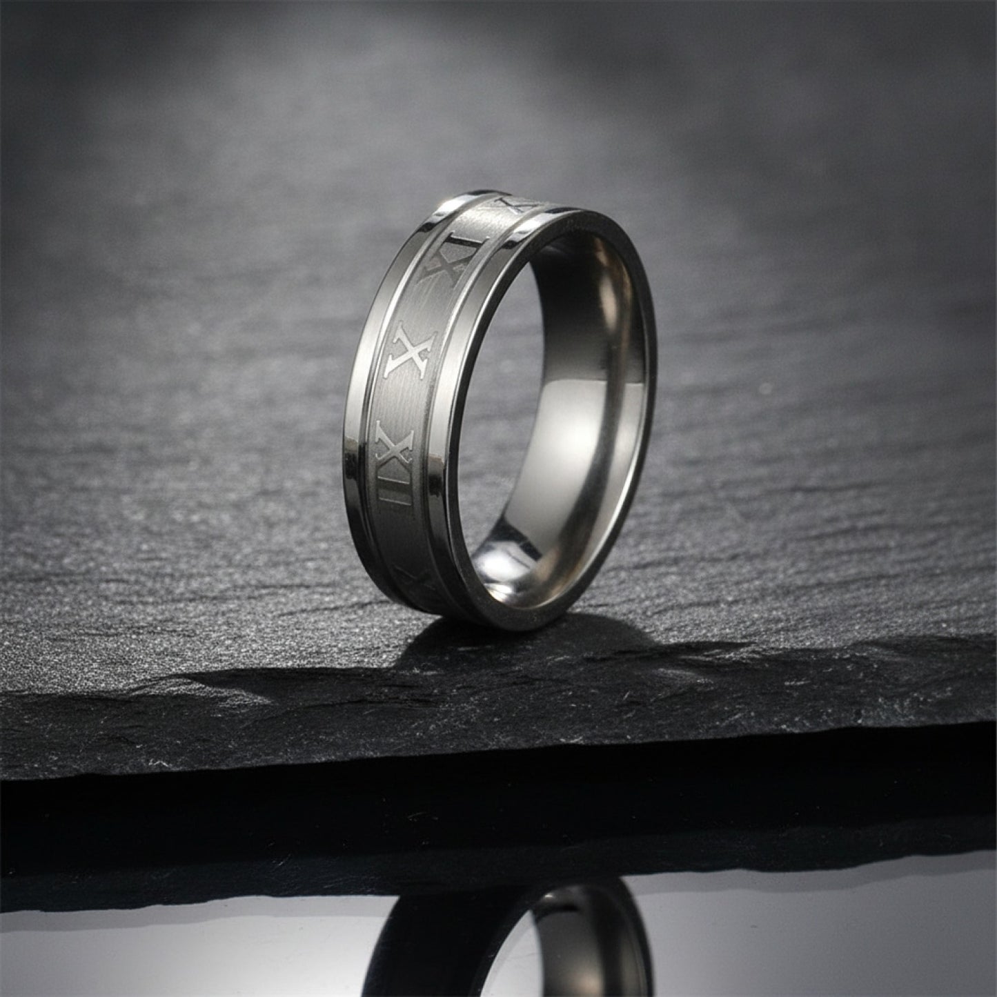 Bague Homme Acier Inoxydable Vintage Chiffres Romains 6mm - Bijou Tendance Cadeau