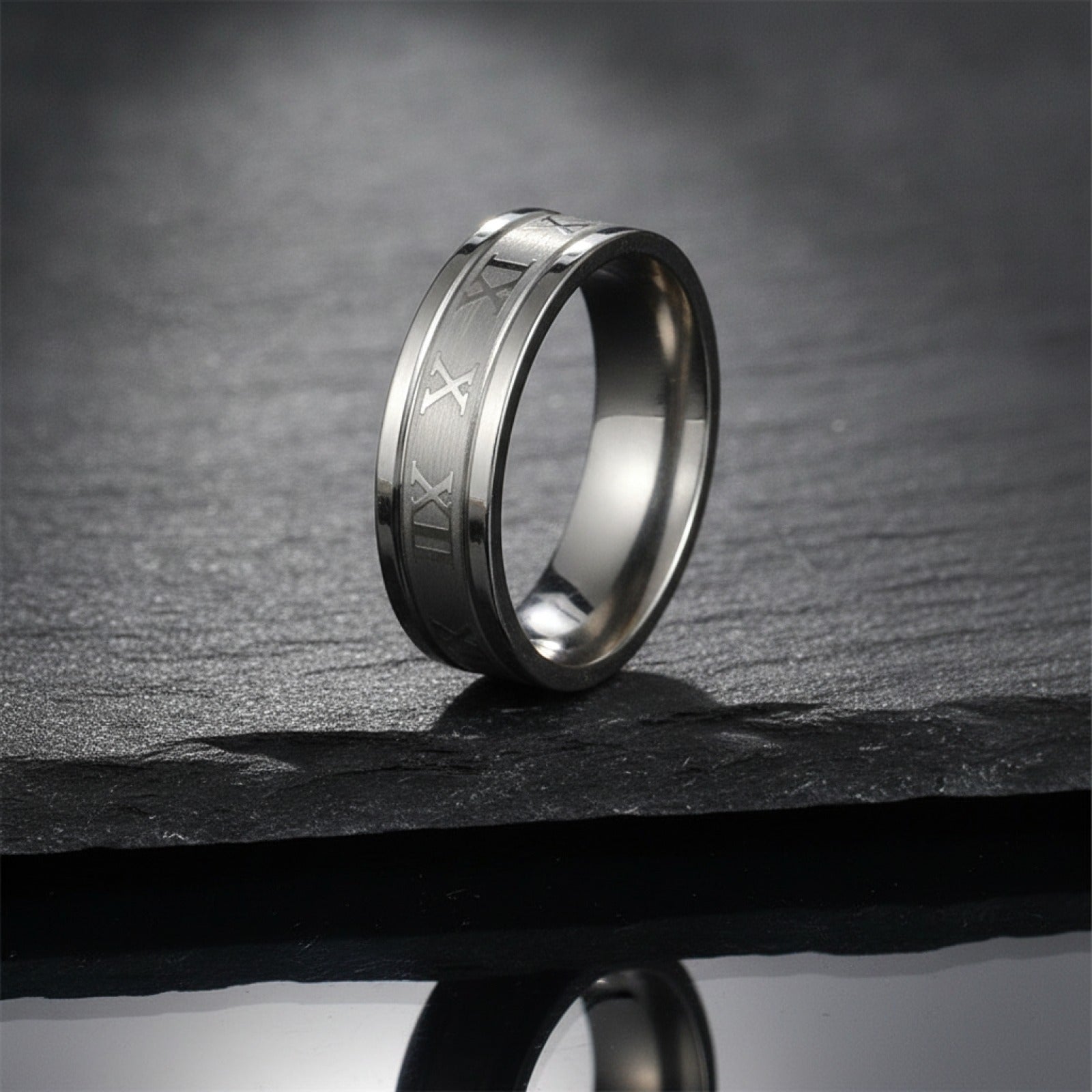 Bague Homme Acier Inoxydable Vintage Chiffres Romains 6mm - Bijou Tendance Cadeau