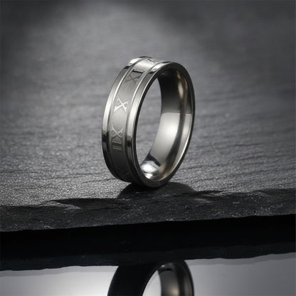 Bague Homme Acier Inoxydable Vintage Chiffres Romains 6mm - Bijou Tendance Cadeau