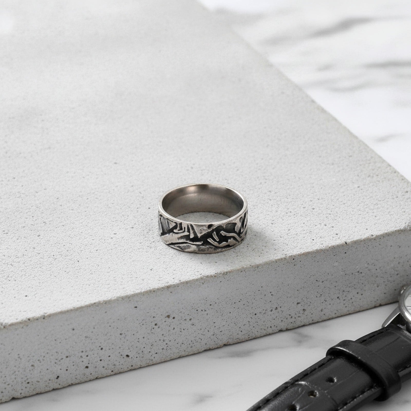 Bague Vintage Réglable pour Homme - Style Rétro, Cuivre Gris, 10mm Large