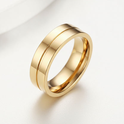 Bague de mariage en acier inoxydable doré pour couple - Bijou de promesse avec zirconium