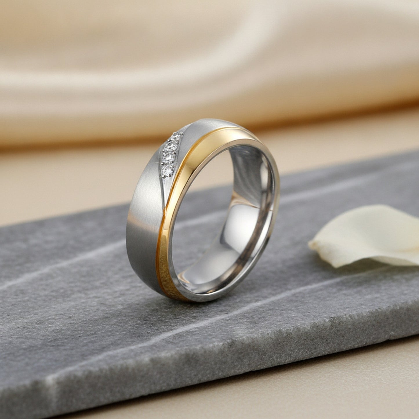 Bague de mariage en acier inoxydable pour couple - Design or et promesse
