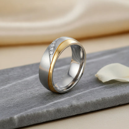 Bague de mariage en acier inoxydable pour couple - Design or et promesse